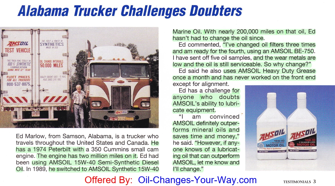 Alabama Trucker Challenges Doubters about Using AMSOIL Synthetic Lubricants